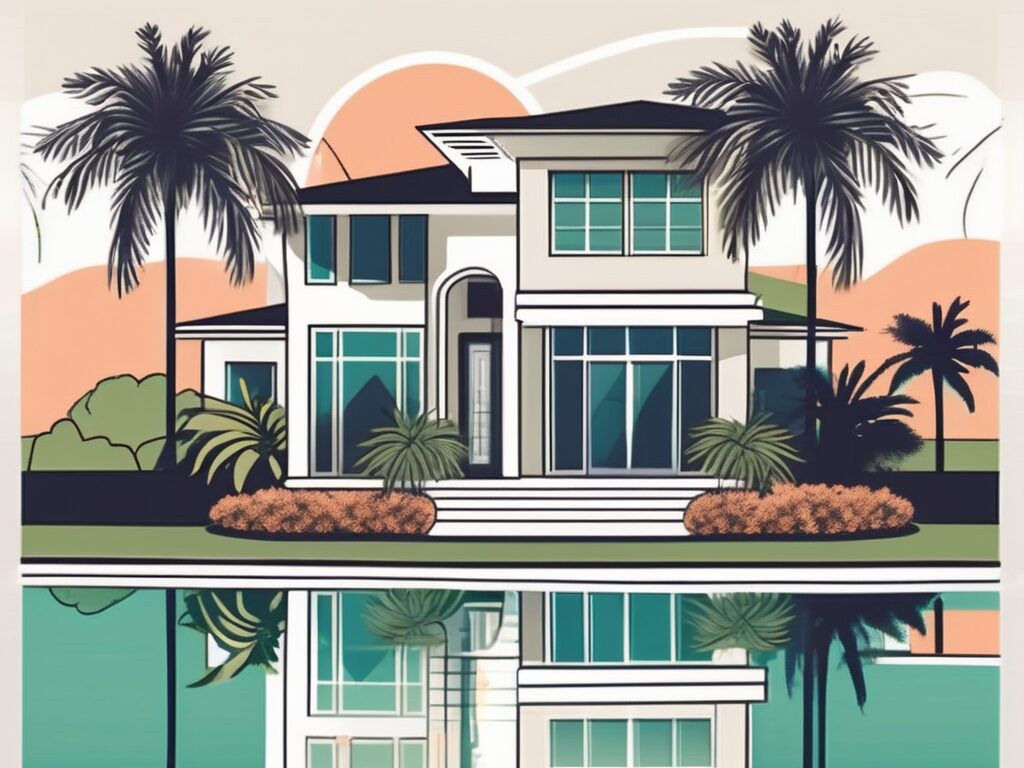 A picturesque miami lakes house with a for-sale sign in the front yard