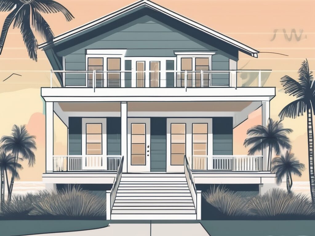 A picturesque st. pete beach house with a 'for sale' sign in the front yard