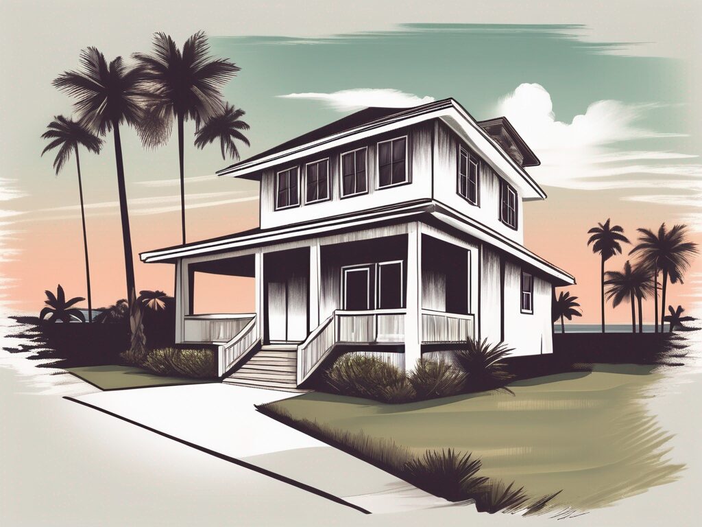 A typical home in west palm beach with a "for sale" sign on the front yard