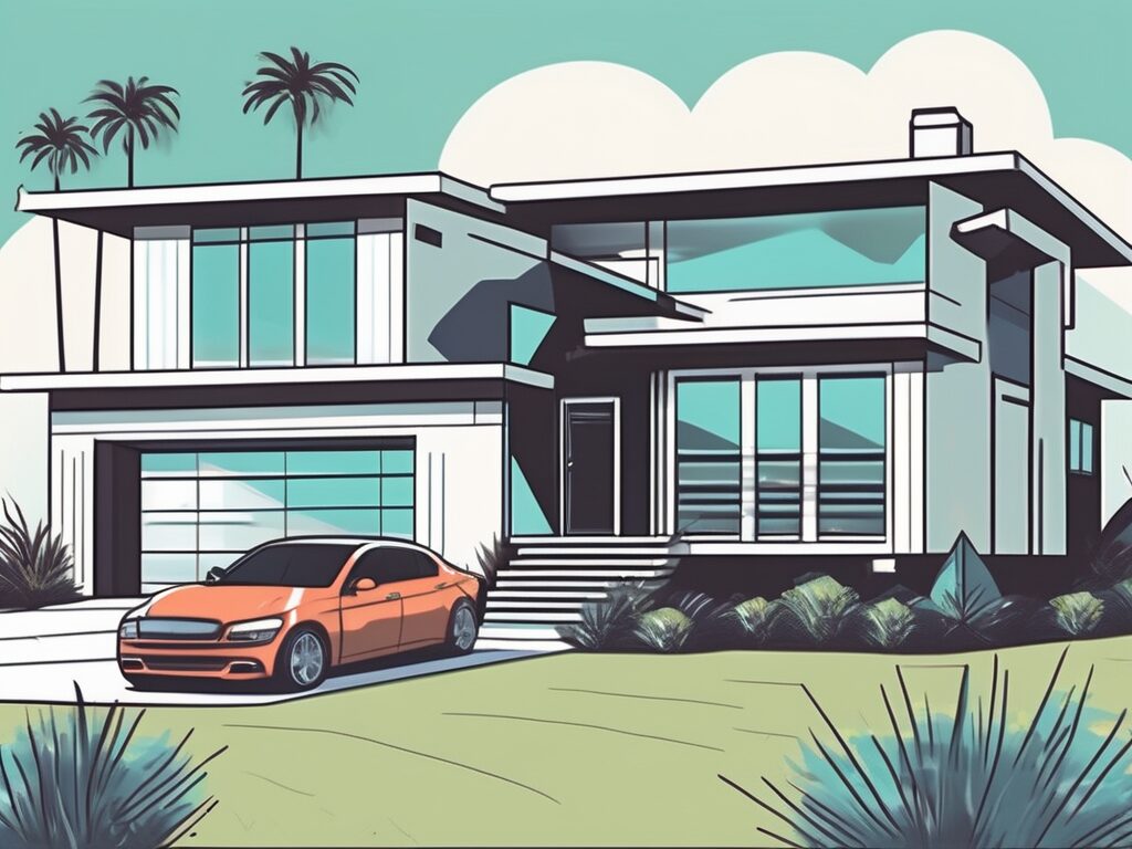 A modern house with a for-sale sign