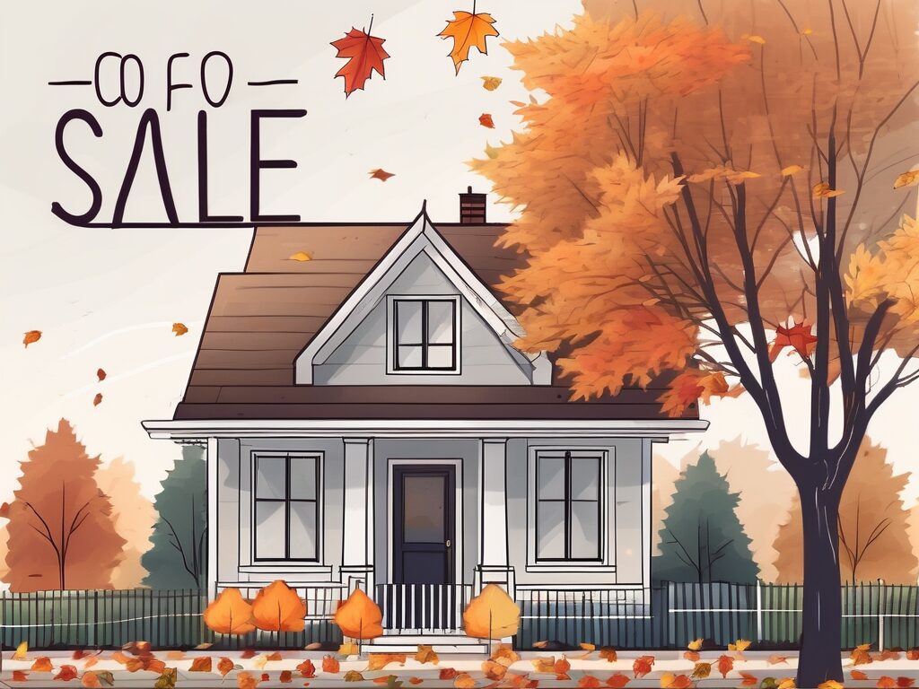 A traditional house with a 'for sale' sign in the front yard