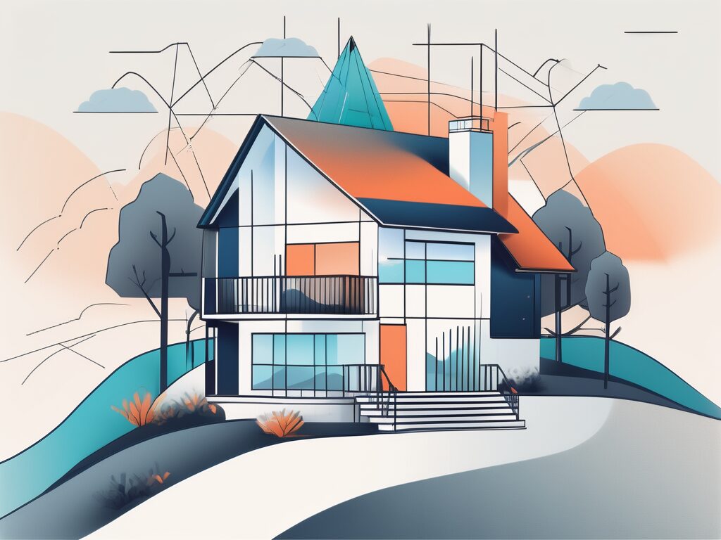 A modern house with digital marketing elements like social media icons