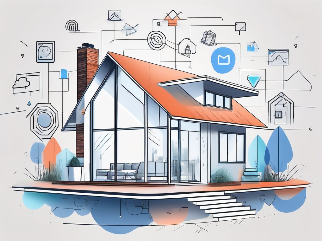 A modern house with digital marketing elements such as seo