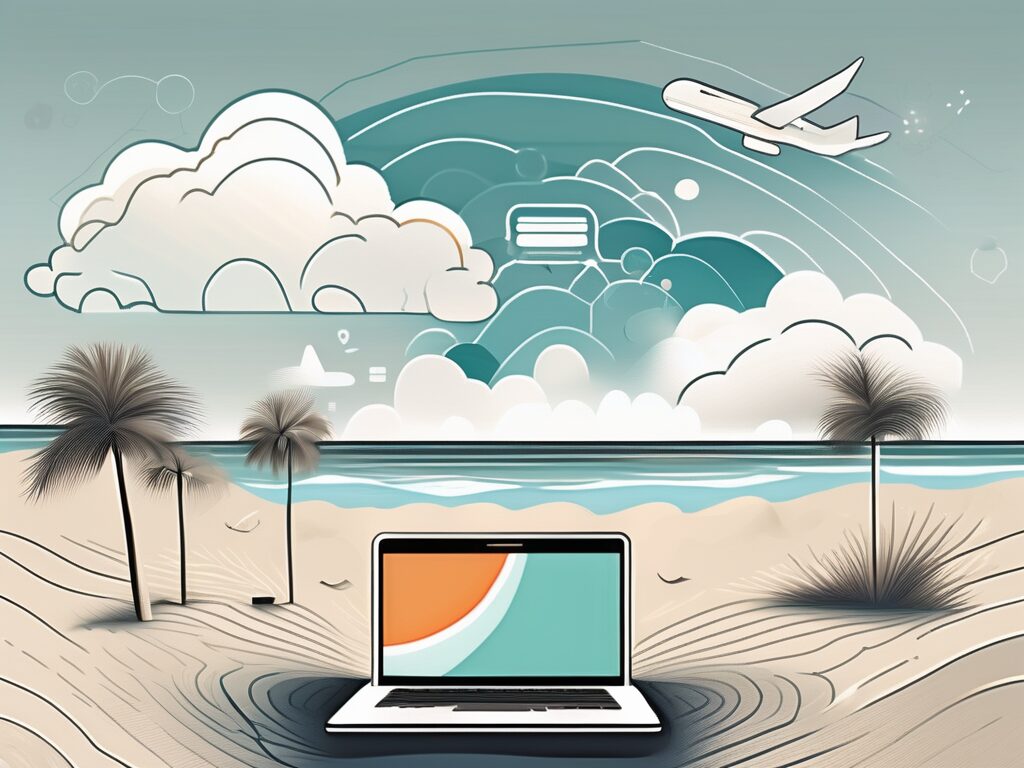A picturesque st. pete beach with symbolic elements of digital marketing