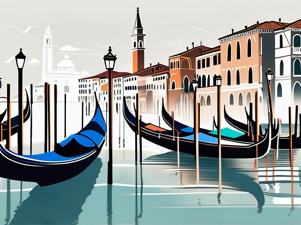 A picturesque venetian landscape with iconic gondolas