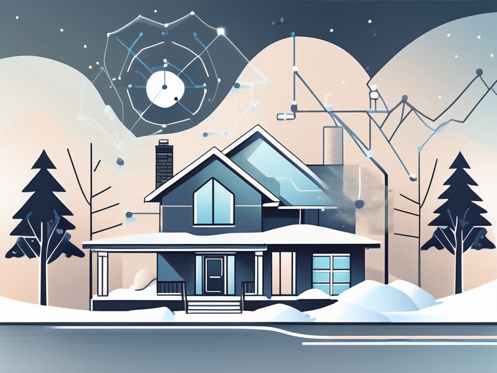 A modern house with a digital marketing icon hovering above it