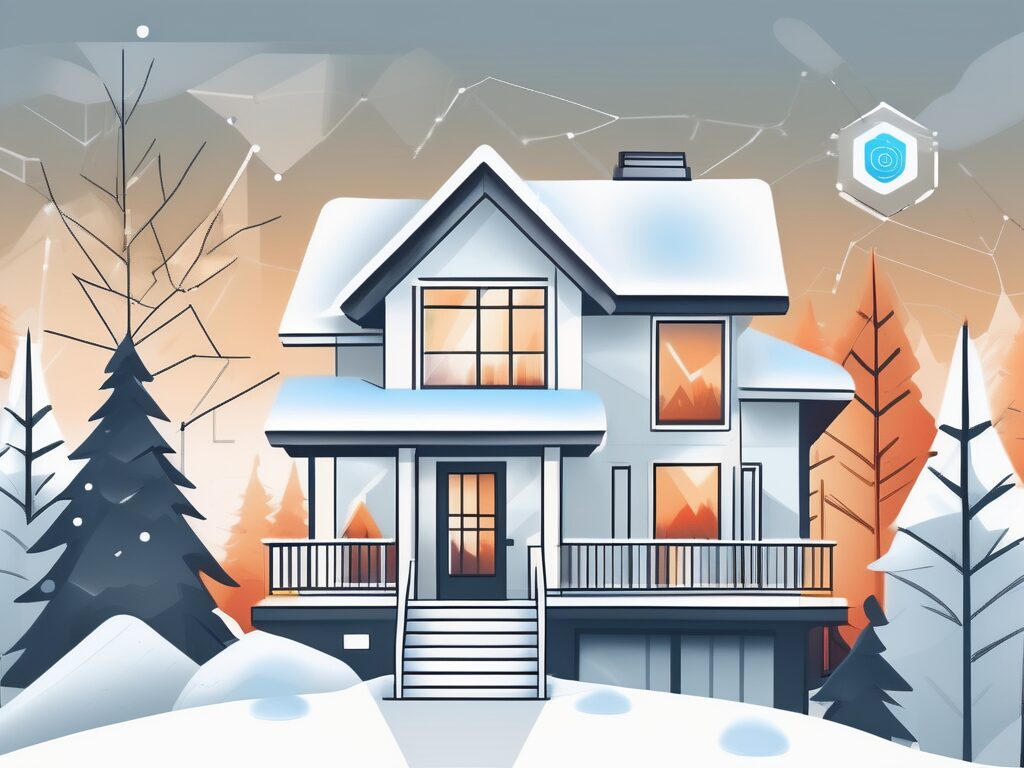 A modern house with visible digital marketing elements like social media icons