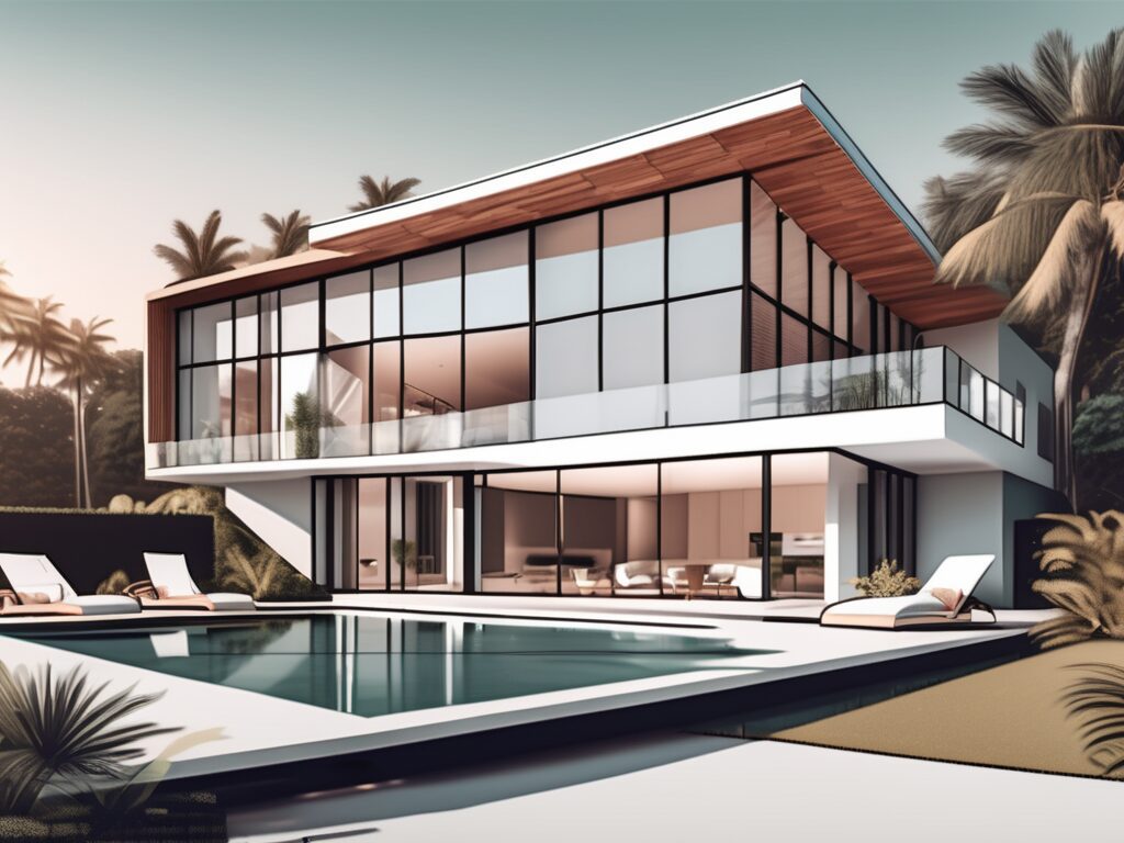 A modern home in biscayne park with a virtual tour interface overlay