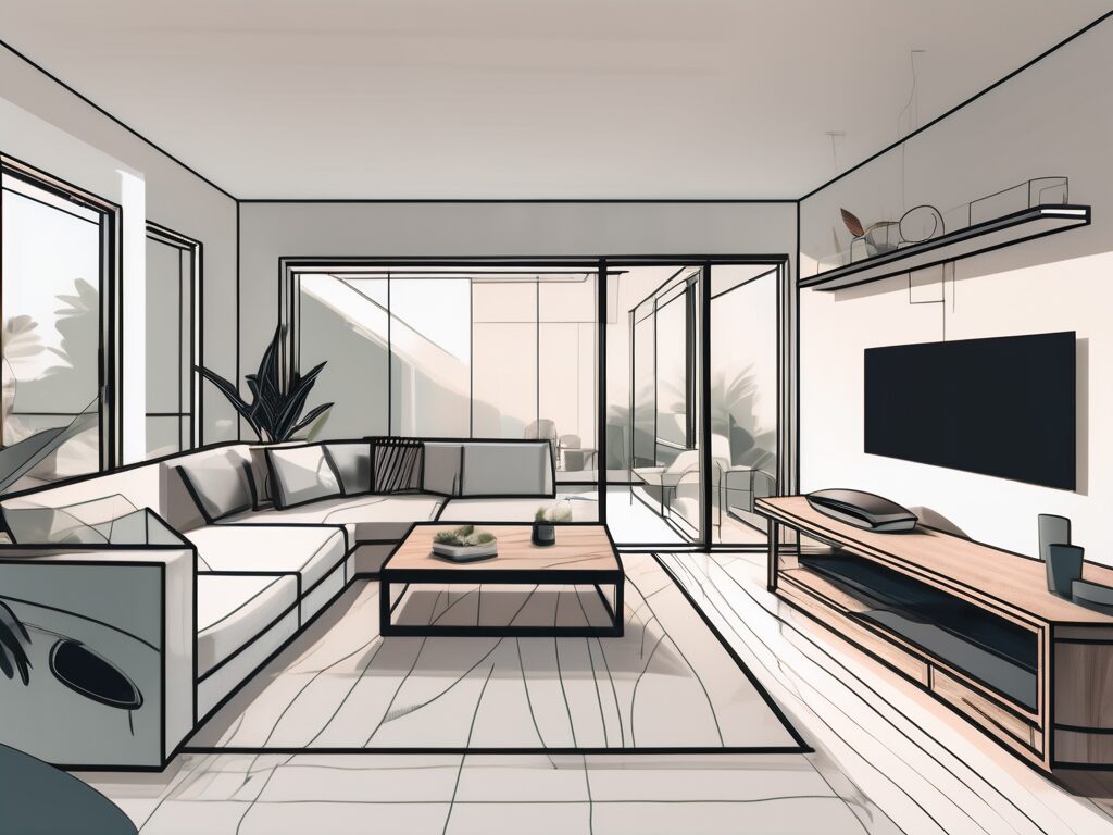 A modern home in clearwater with a virtual reality headset and a computer screen showcasing different rooms of the house