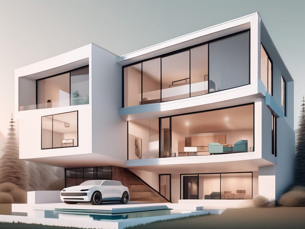 A modern home in grand ridge with a digital interface hovering above it