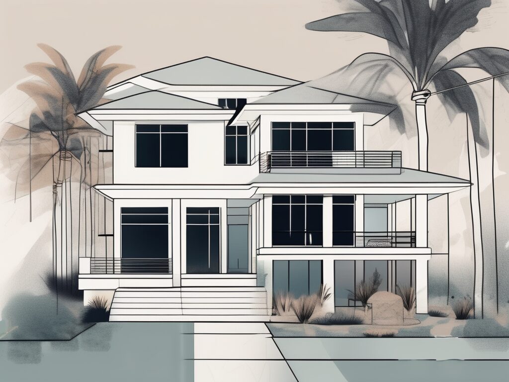 A modern home in gulfport with a virtual tour interface overlay