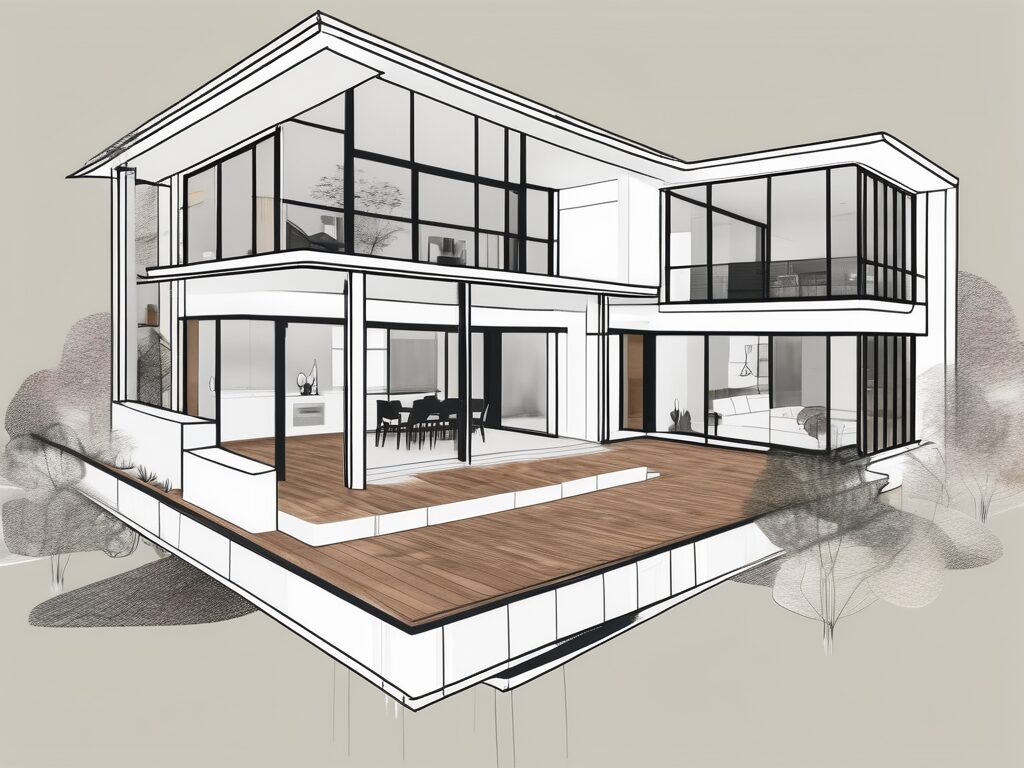 A modern home in lady lake with a virtual tour interface overlay