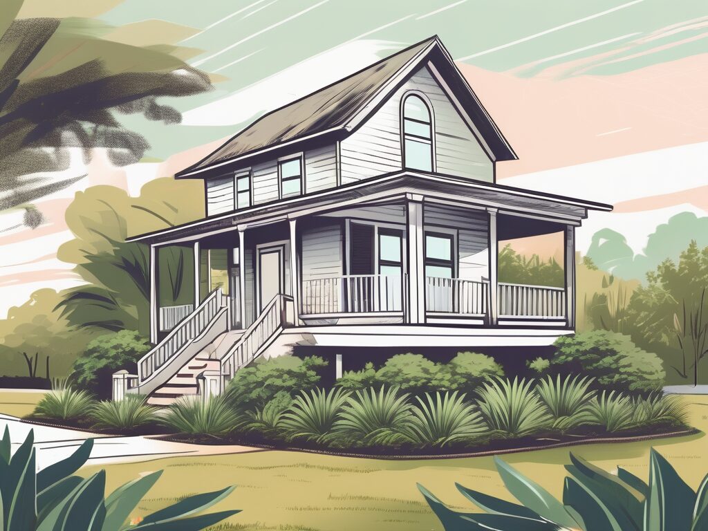 A picturesque house with a 'sold' sign in the front yard
