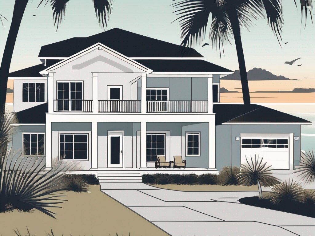 A picturesque new smyrna beach florida home with a 'for sale' sign in the yard