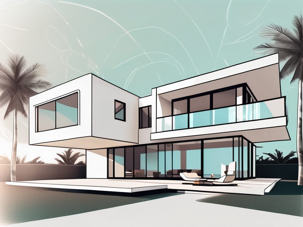 A modern home in south miami with a virtual reality headset floating above it