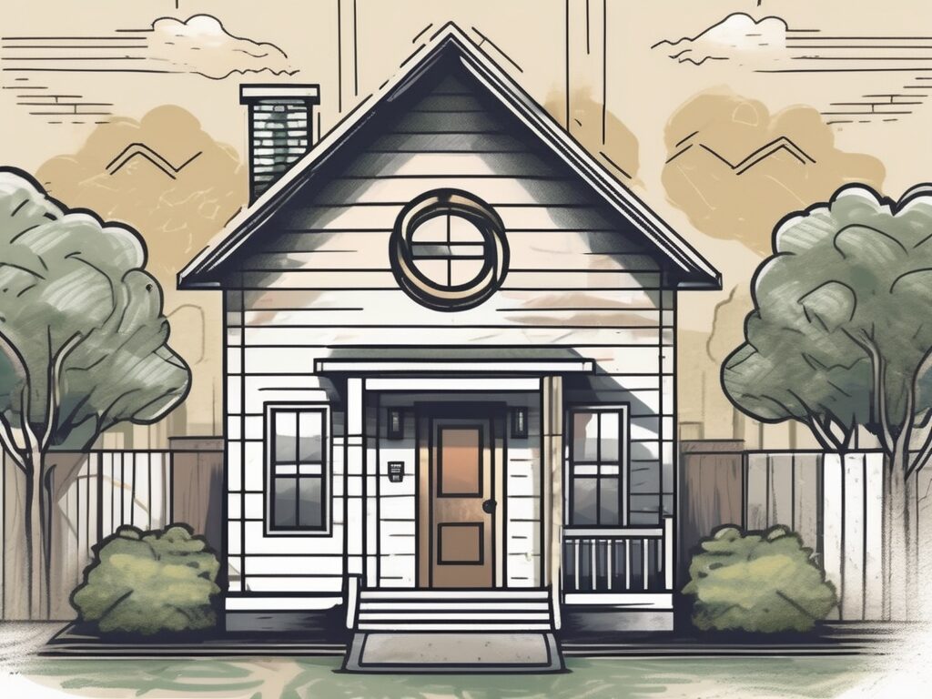 A magnet in the shape of a house attracting symbols of wealth (like a dollar sign or a bag of money) in a neighborhood setting