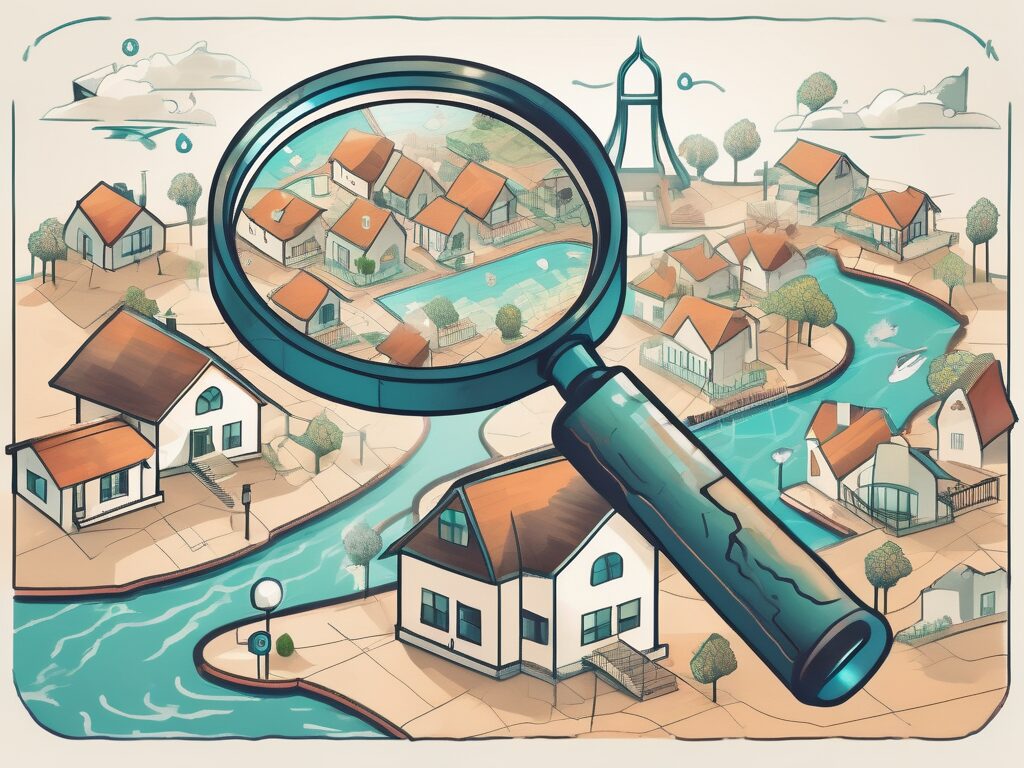 A magnifying glass hovering over a stylized map of marineland