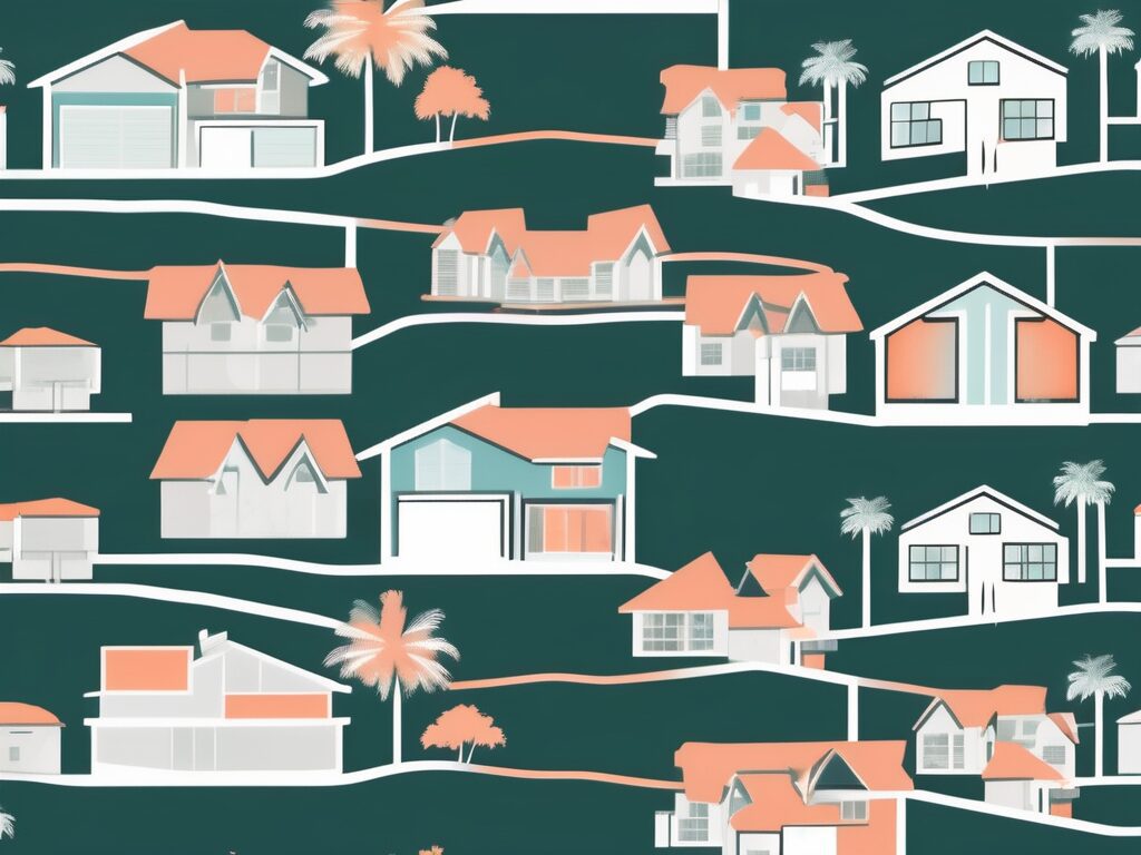 A magnet pulling in symbols of houses towards a stylized map of miami lakes