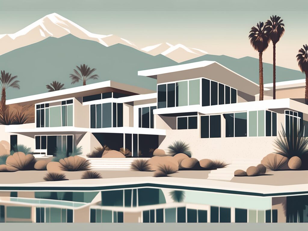 An attractive palm springs landscape with several high-end homes
