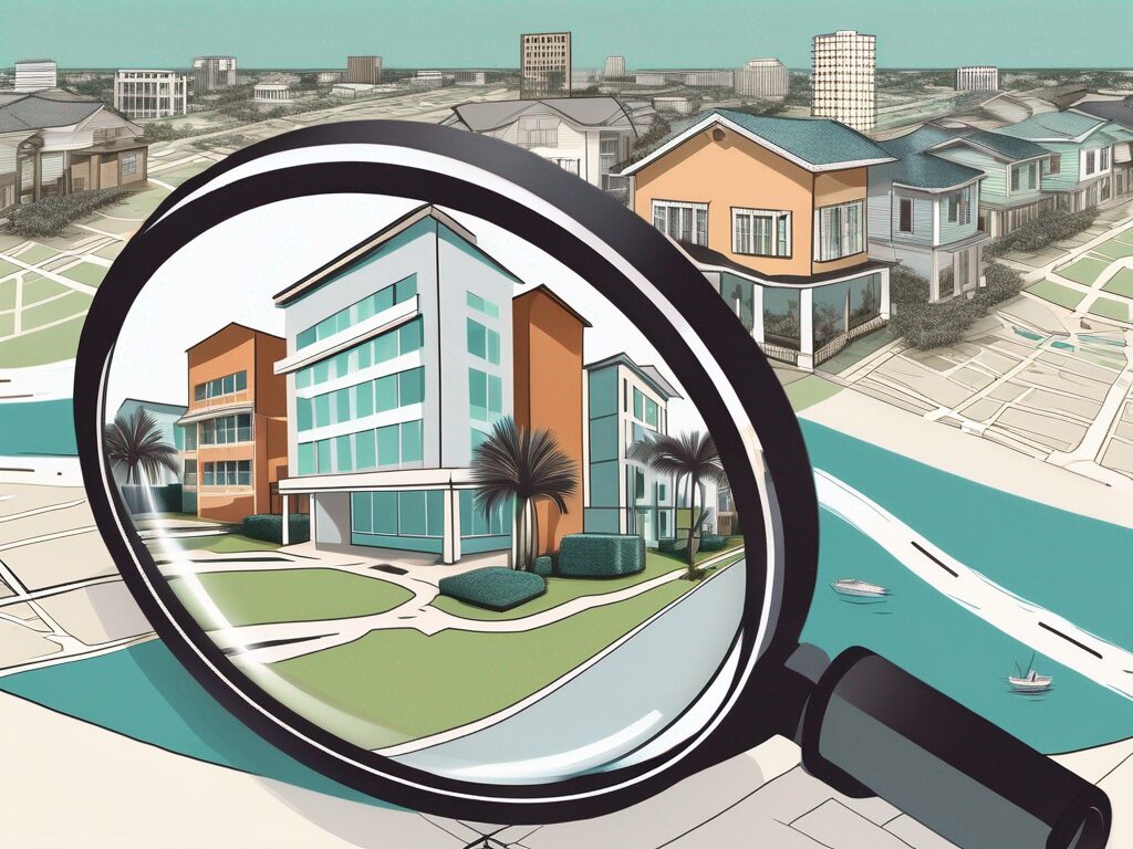 A magnifying glass focusing on a map of gulfport