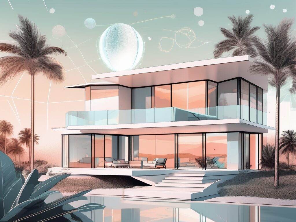 A stylishly staged home with innovative elements such as holographic furniture and smart technology