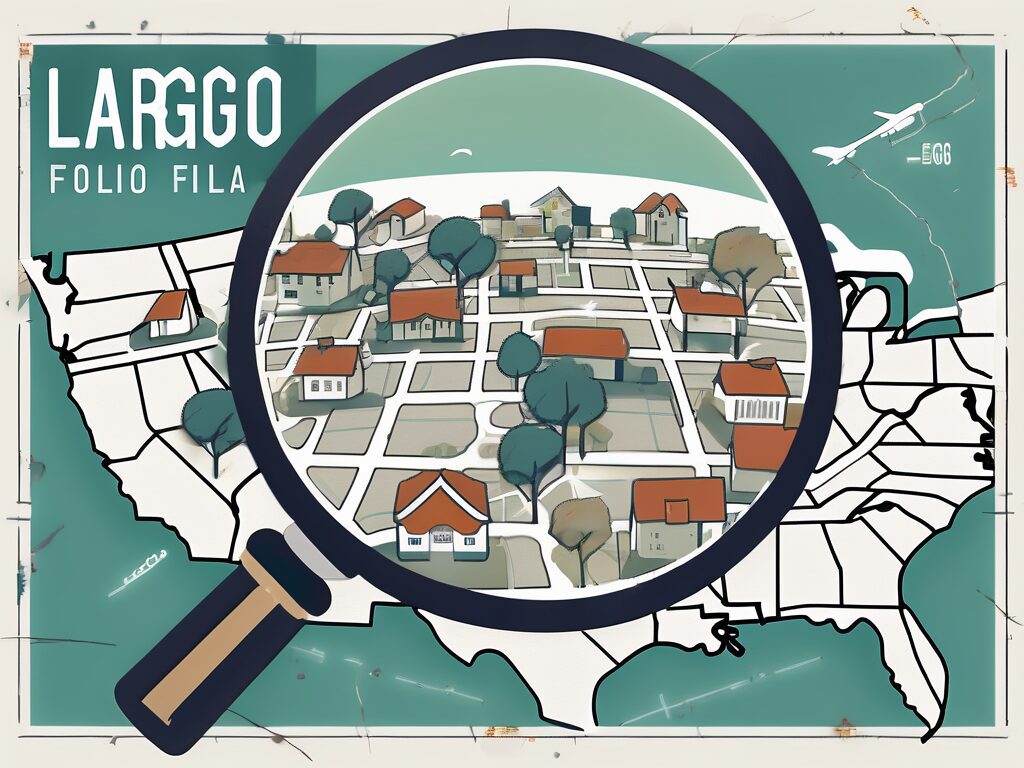 A magnifying glass hovering over a map of largo