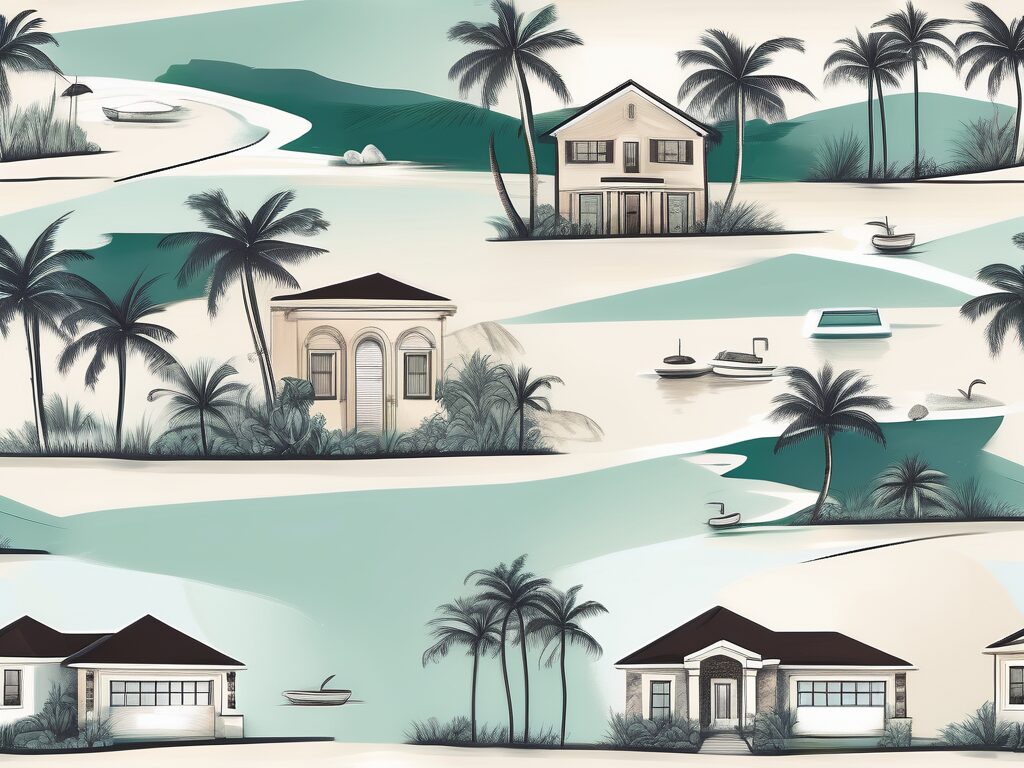 A picturesque marco island landscape with a few symbolic representations of title companies such as a set of keys