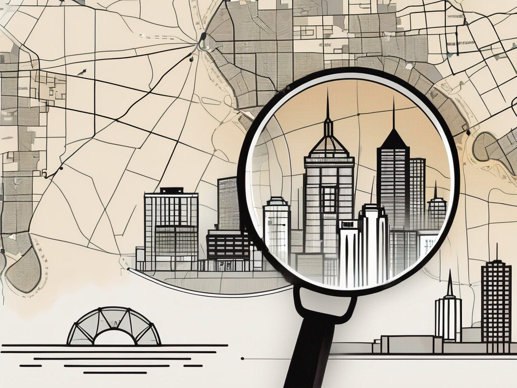 A magnifying glass hovering over a map of melbourne