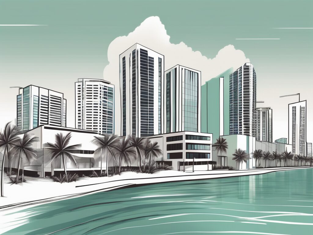 A scenic north miami beach landscape with a few title companies' buildings prominently featured