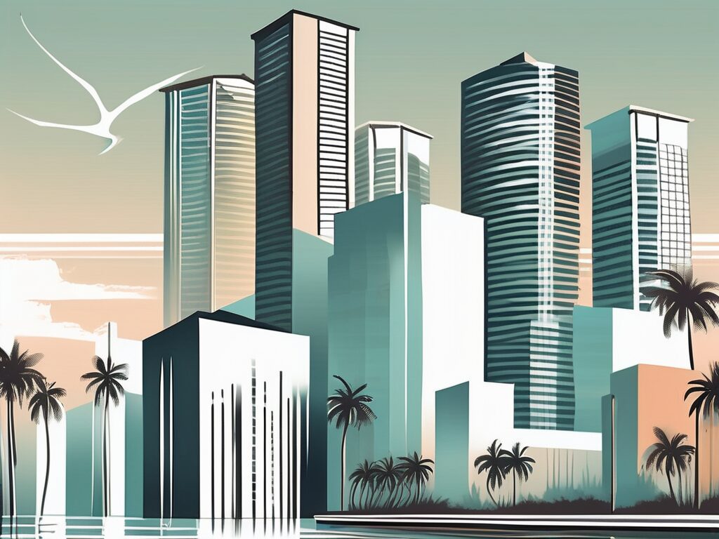 A scenic pompano beach landscape with a few prominent buildings