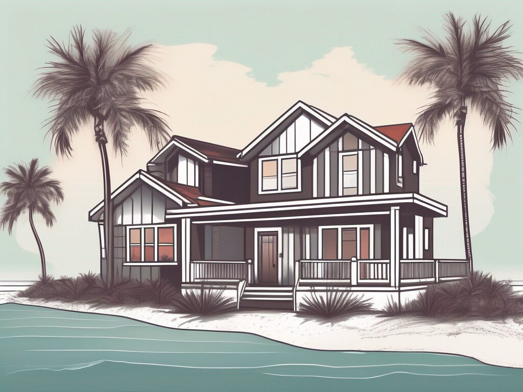 A picturesque redington beach florida landscape with a few symbolic elements representing a title company like a house