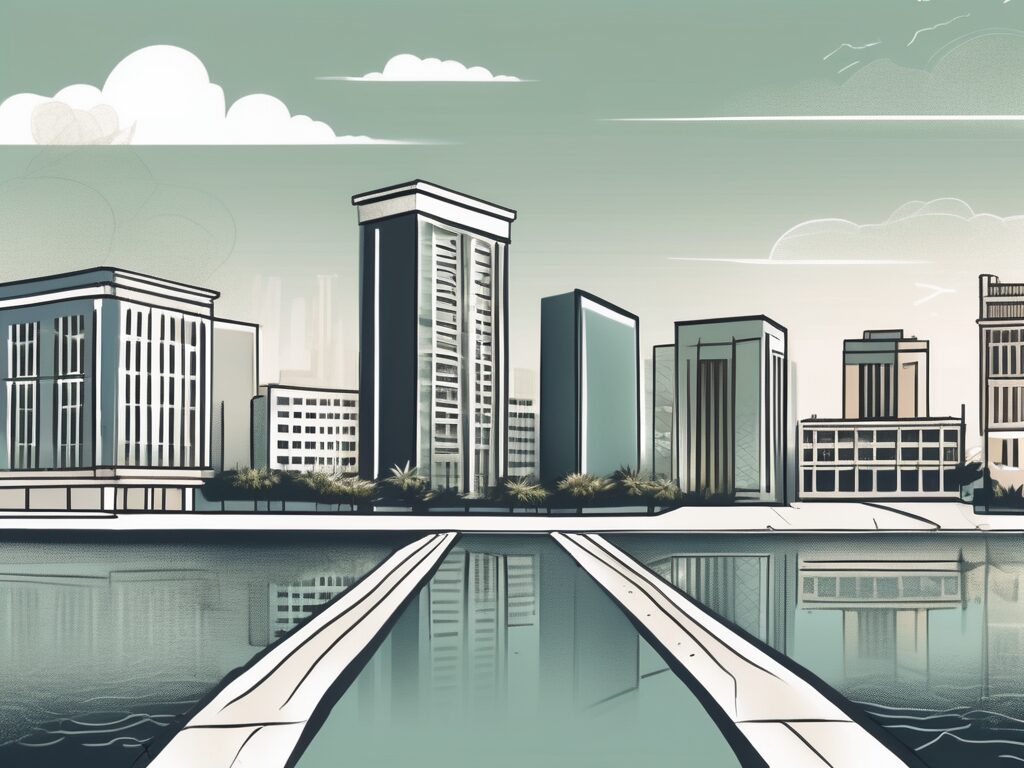 A scenic west palm beach landscape with a few prominent buildings