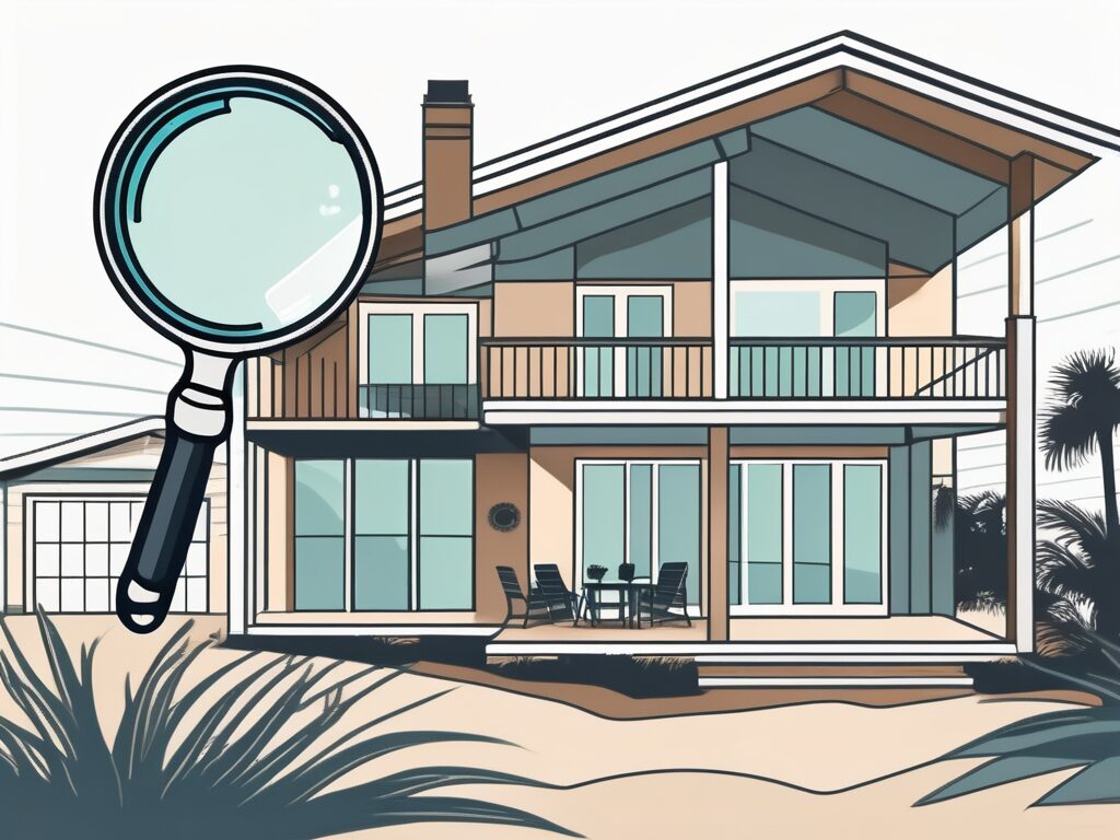 A beach house in daytona beach shores with a magnifying glass hovering over it