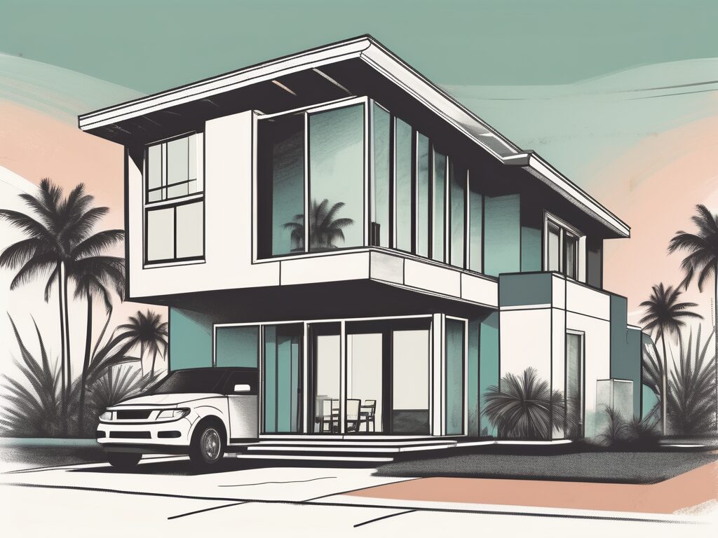 A miami beach house with a magnifying glass hovering over it