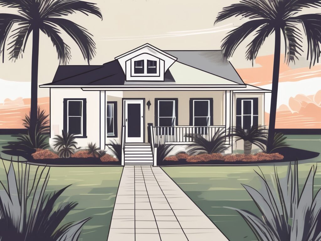 A charming cape coral house with a for-sale sign on the front lawn