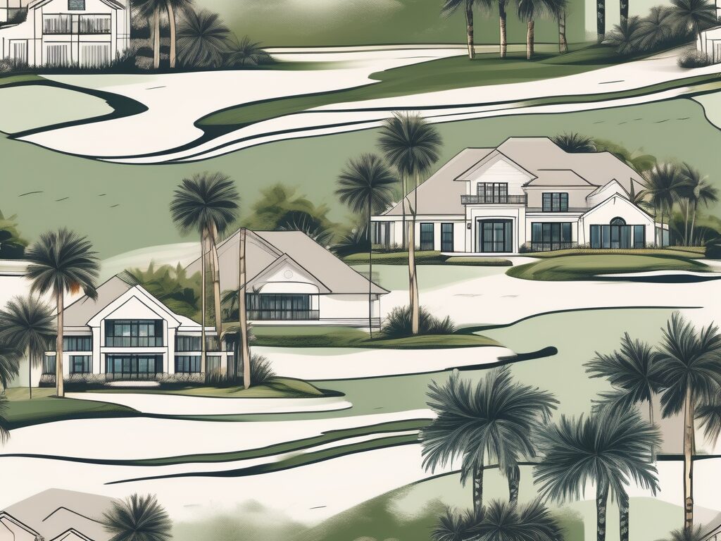 A beautiful golf course in florida with various luxury homes in the background