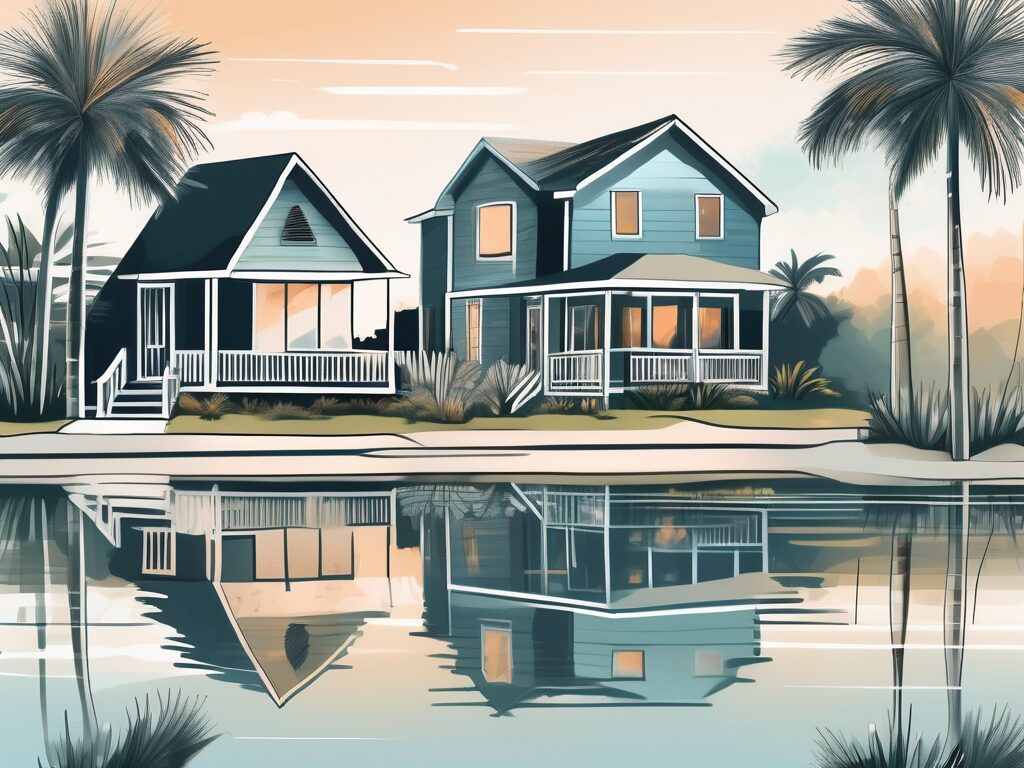 A picturesque lake clarke shores florida landscape with various styles of houses along the shoreline
