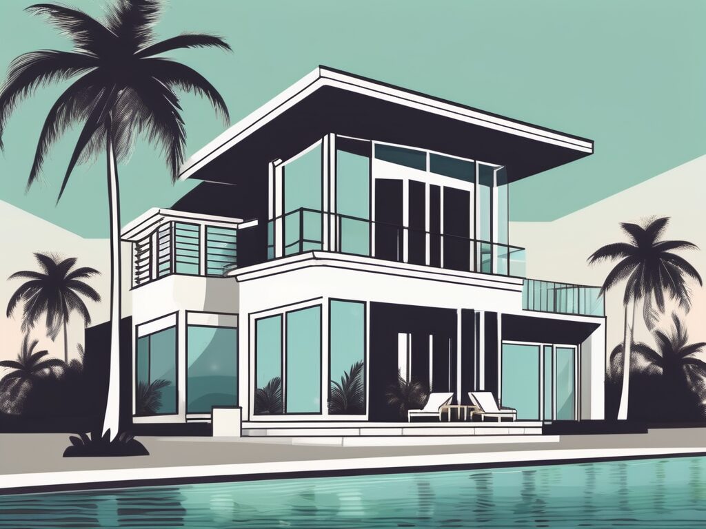 A beautiful miami beach home with palm trees surrounding it