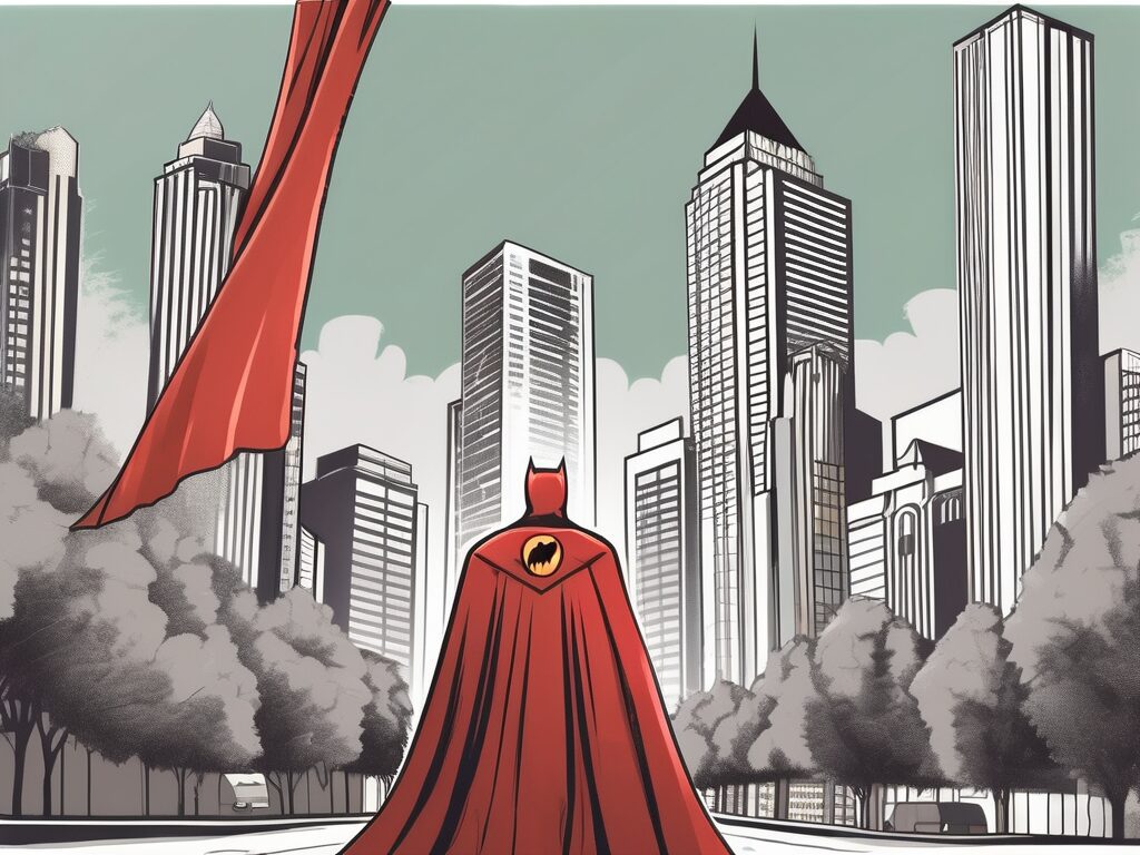 A superhero cape draped over a real estate 'for sale' sign