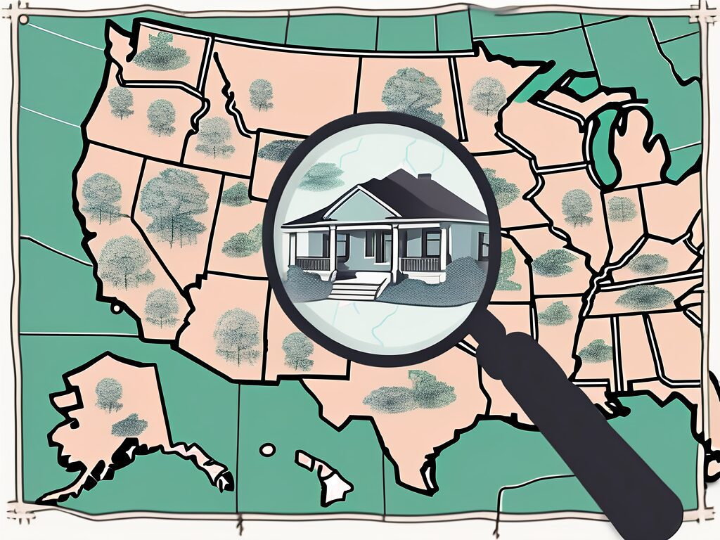 A magnifying glass over a map of arkansas