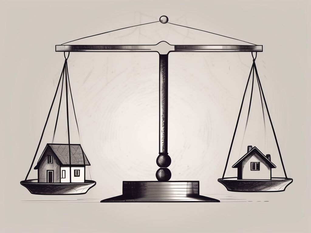 A house sitting on a balance scale