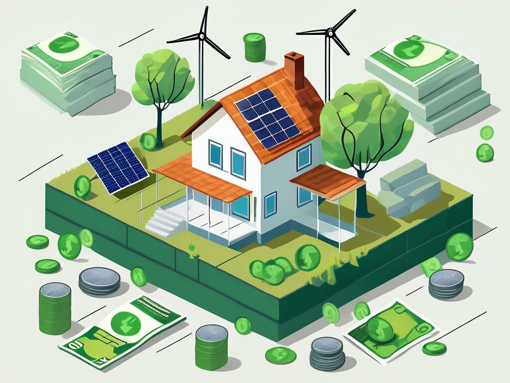 A home with various eco-friendly improvements such as solar panels