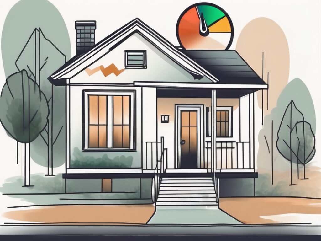 A house with a credit score meter on the side