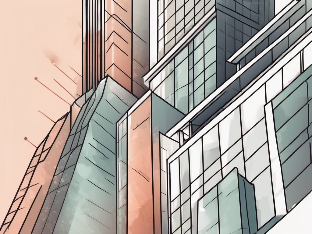 A condo building with a large downward arrow symbolizing reduced mortgage rates