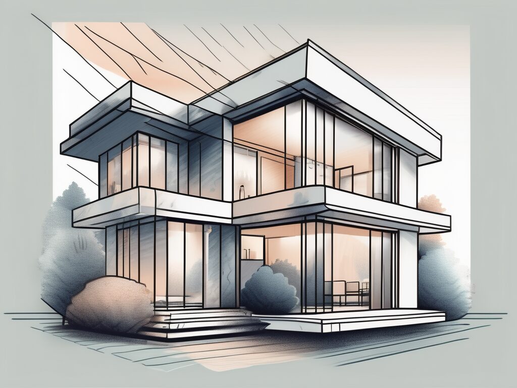 A traditional house morphing into a modern skyscraper