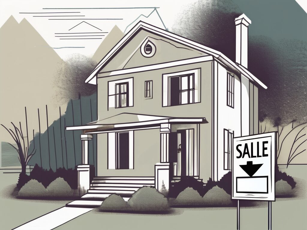 A house with a for sale sign in the front yard