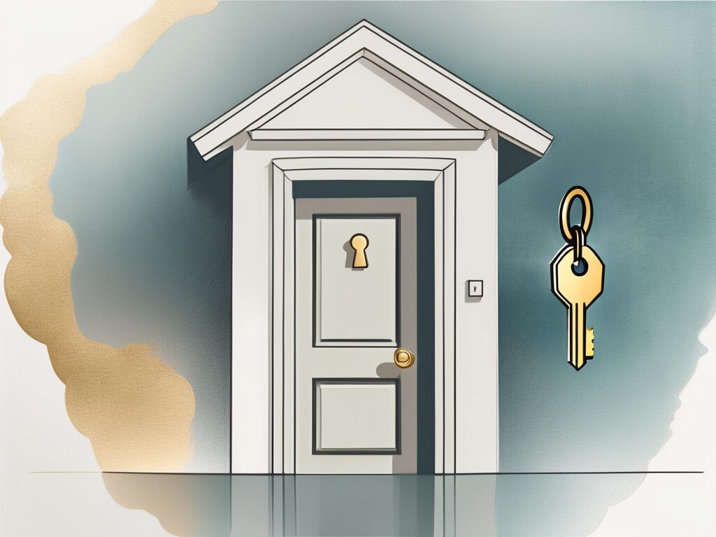 A house with a large keyhole on the front door