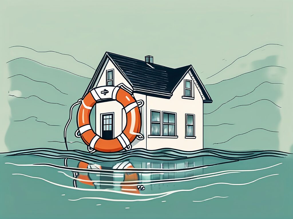A house submerged halfway in water