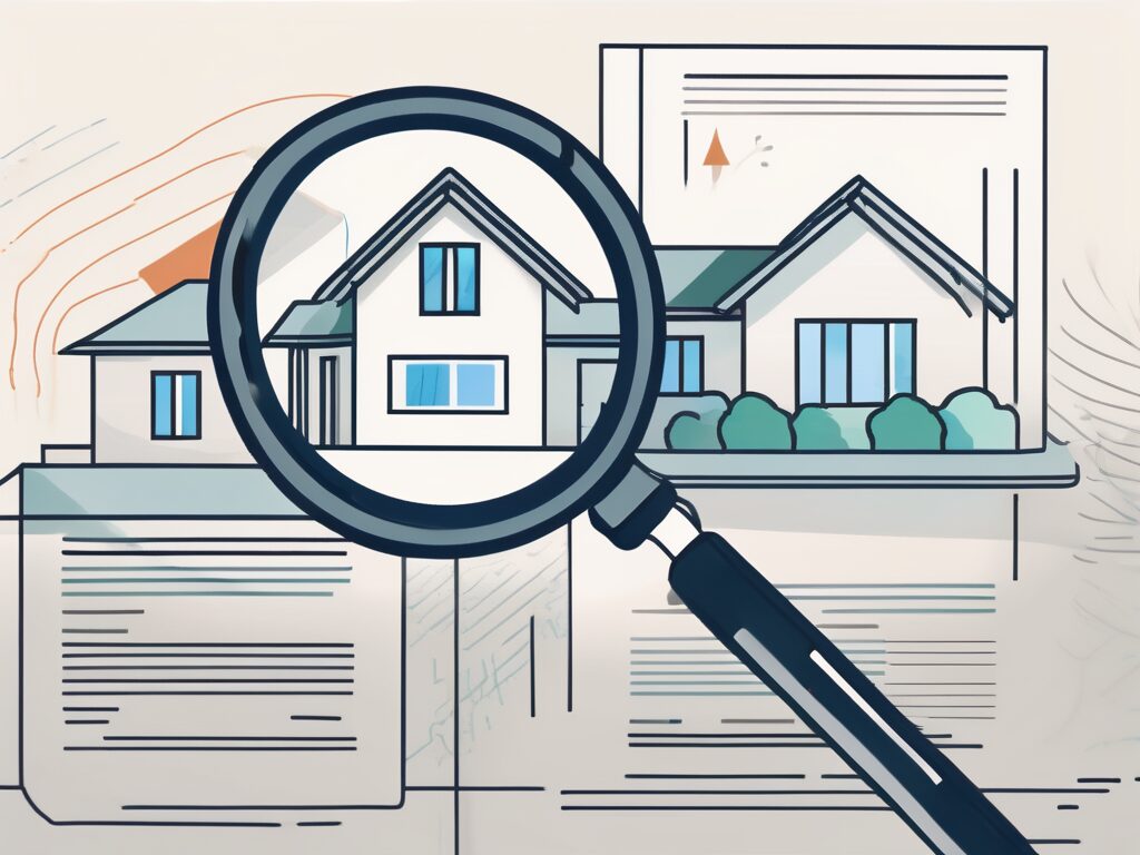 A home with a magnifying glass hovering over it to symbolize scrutiny