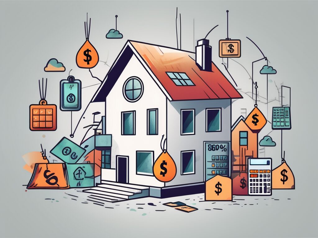 A house with a large price tag hanging from it
